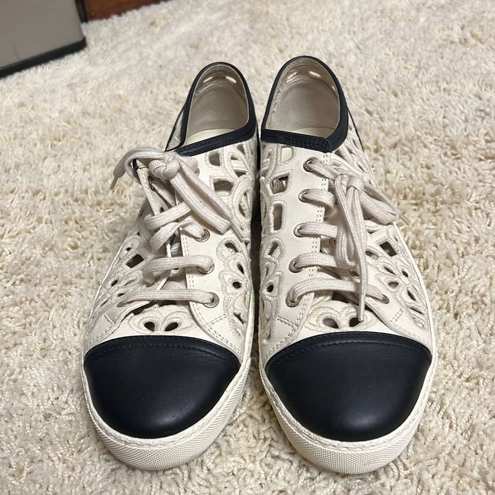 CHANEL Cream and Black Sneakers